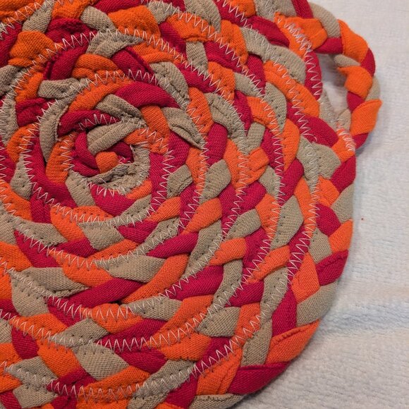 Set of Two Handmade Pot Holders Rag Rug Style - Picture 3 of 5